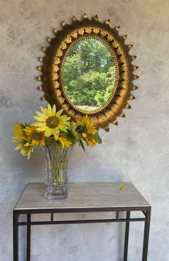 Oval Spanish Gilt Metal Mirror with Leaf Design