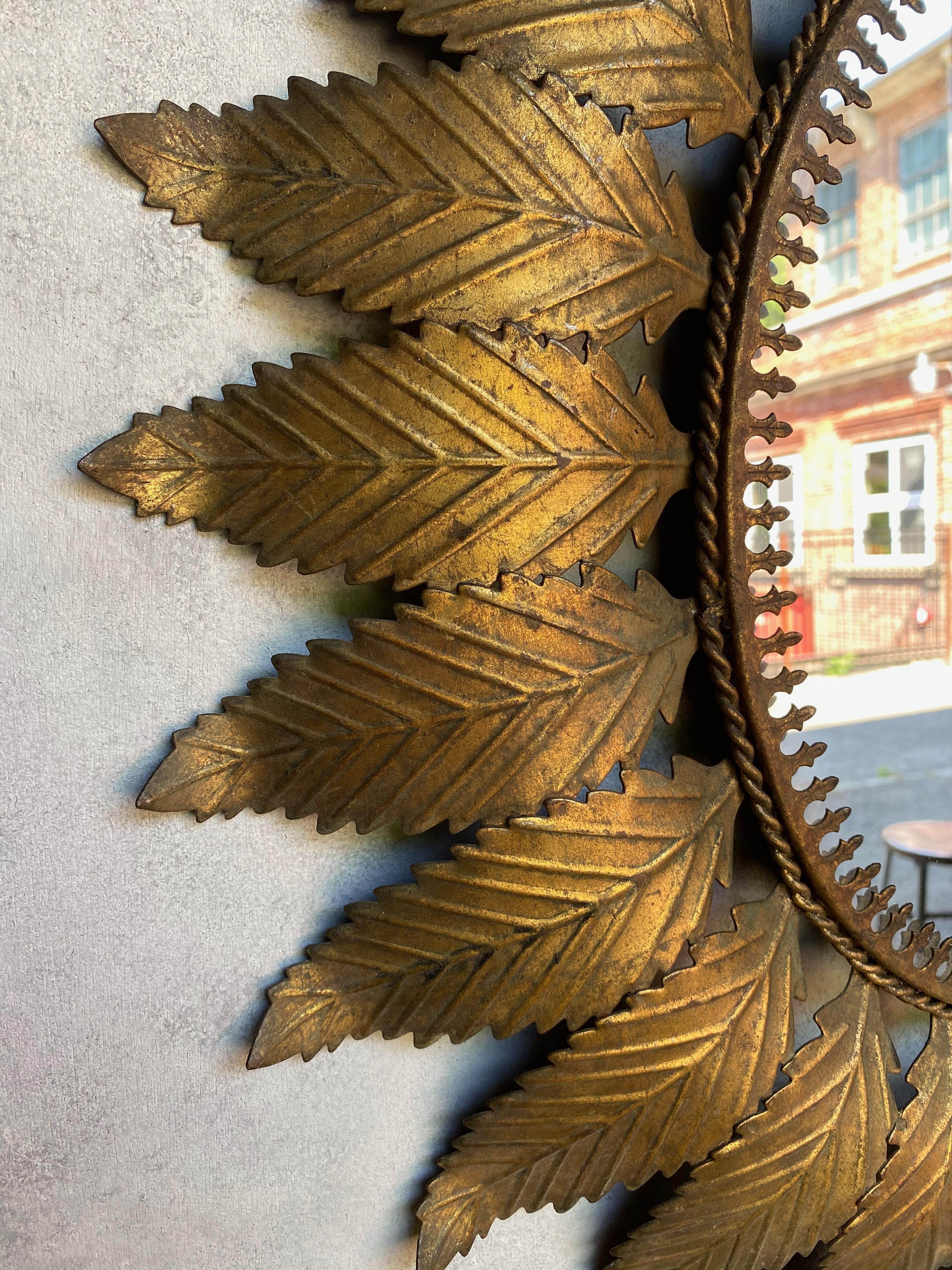 Mid-20th Century Oval Spanish Gilt Metal Sunburst Mirror