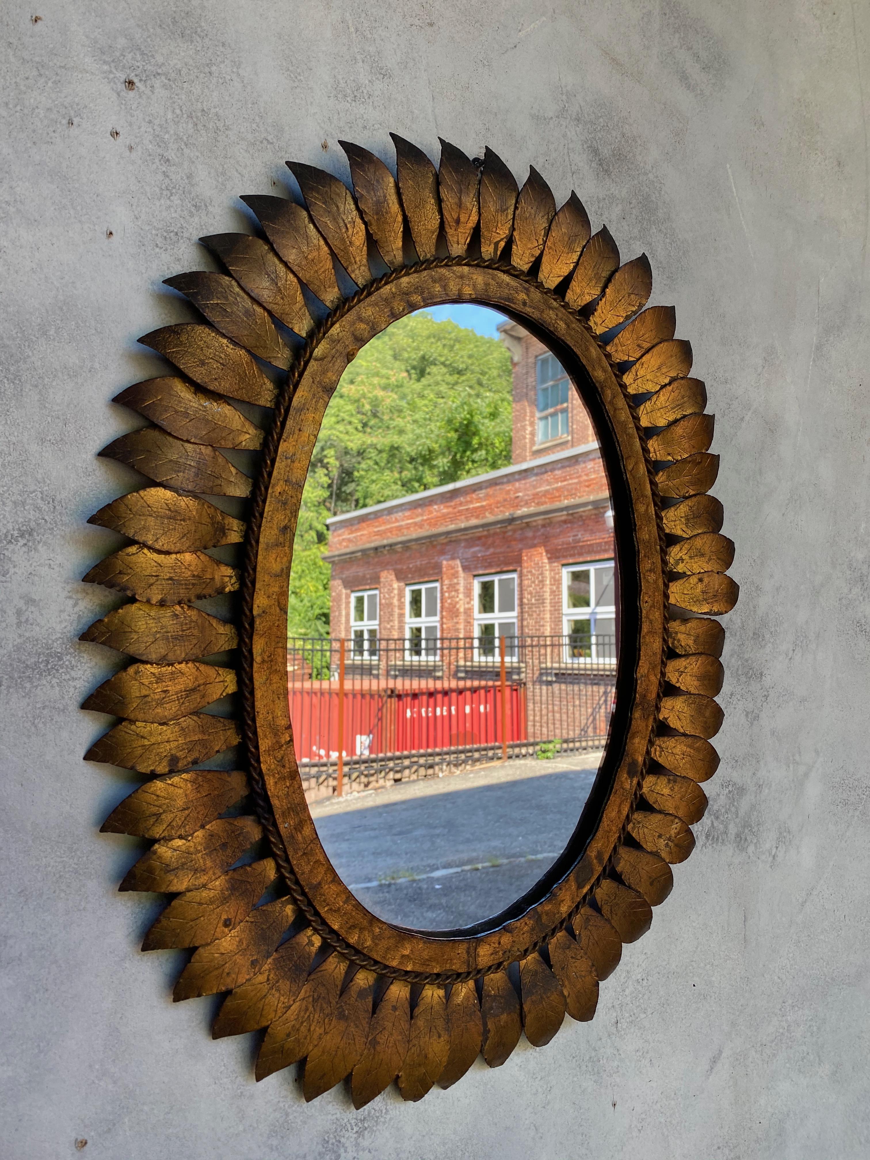 Oval Spanish Gilt Metal Sunburst Mirror In Good Condition In Buchanan, NY