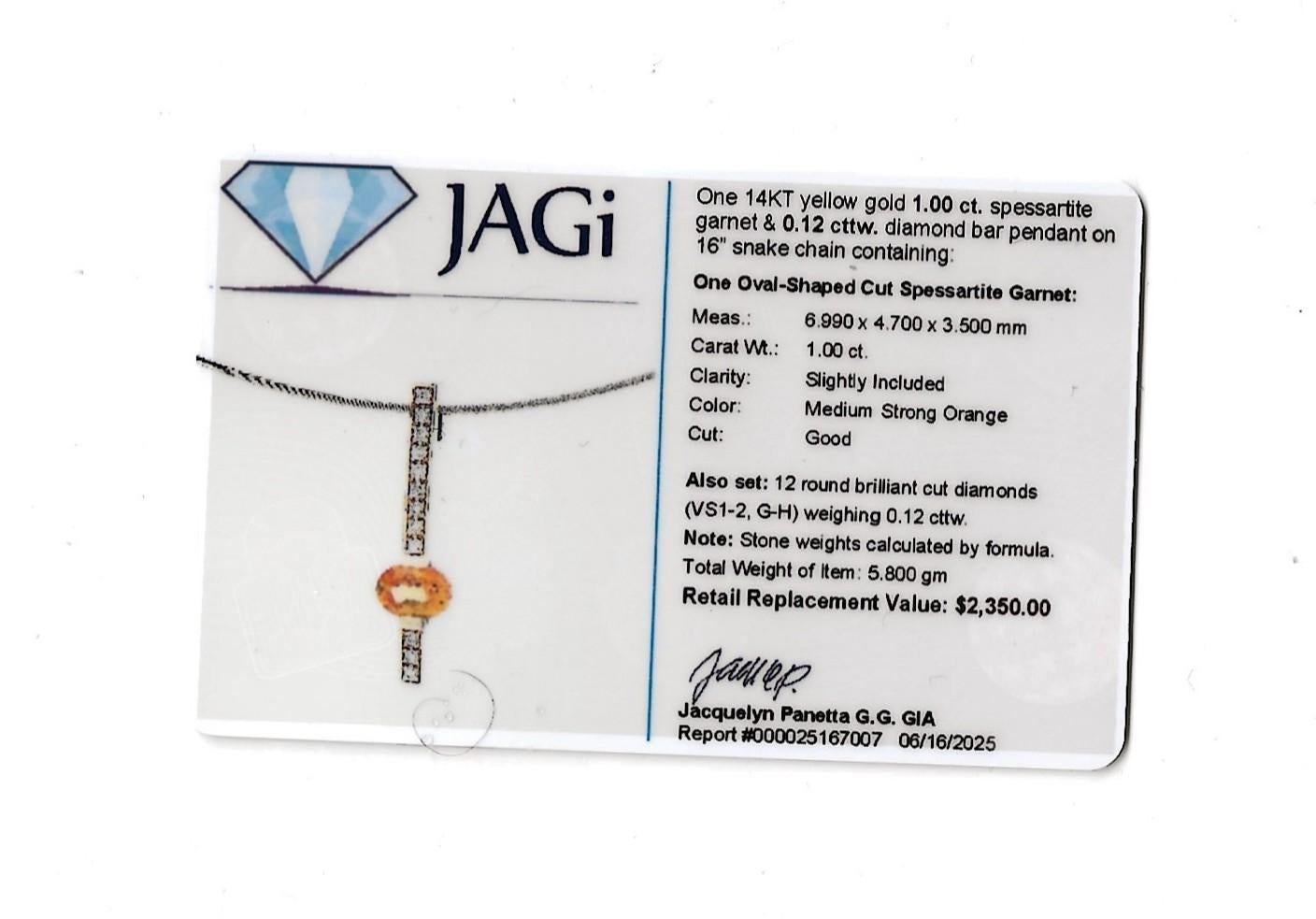 Collana con ciondolo a barretta con granato ovale e diamante in oro giallo 14 carati in vendita 4