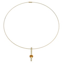 Oval Spessartite Garnet and Diamond Bar Pendant Necklace in 14 Karat Yellow Gold