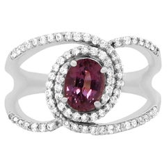 Oval Spinel Halo 14 Karat White Gold Diamond Fashion Twist Wrap Ring
