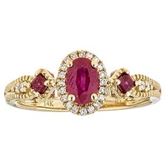 Oval, Square-cut Ruby Diamond accents 14K Yellow Gold Ring