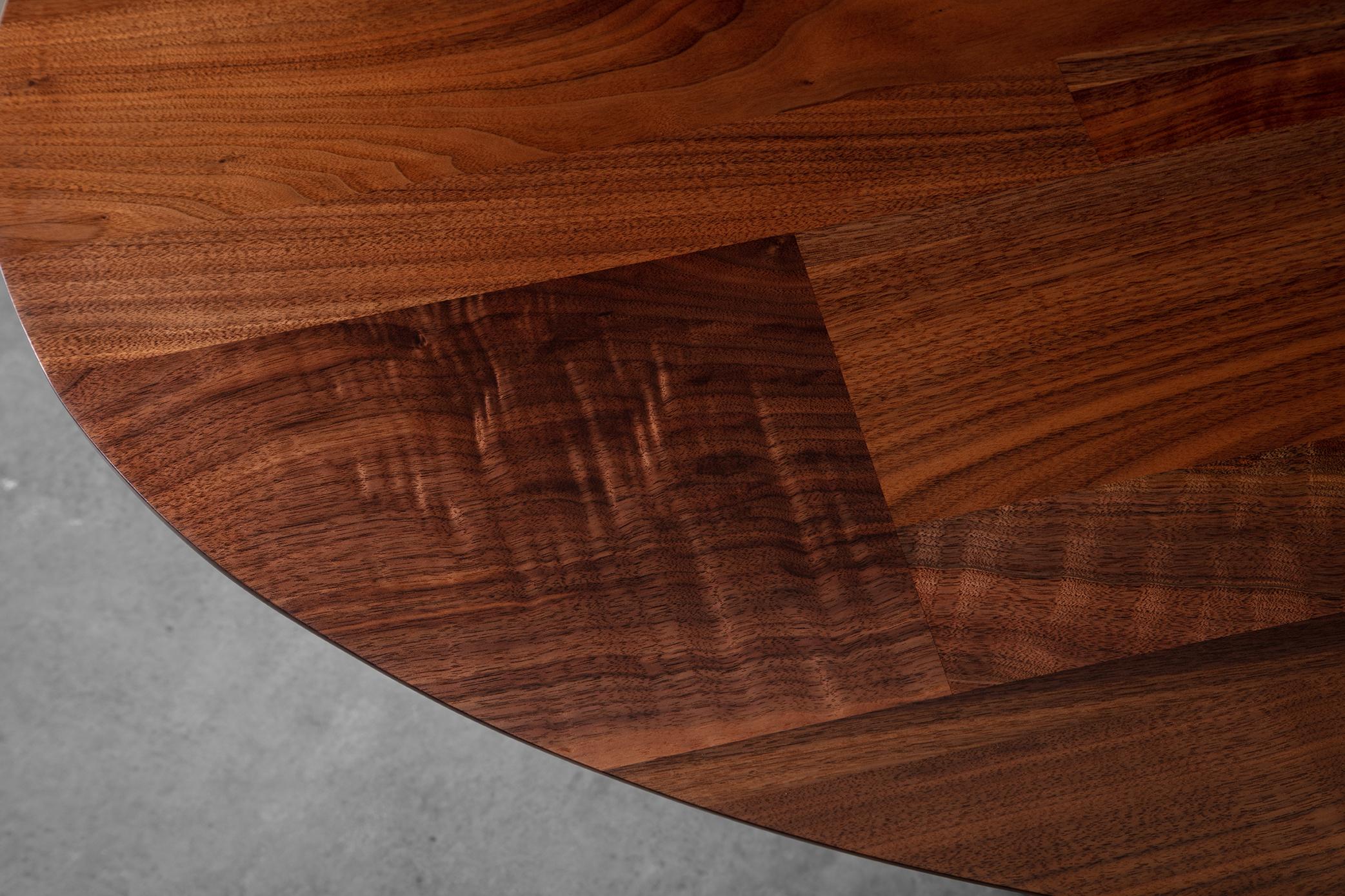 Modern Custom STACKED and PATCHED Table by Richard Haining, shown in Walnut and Oval