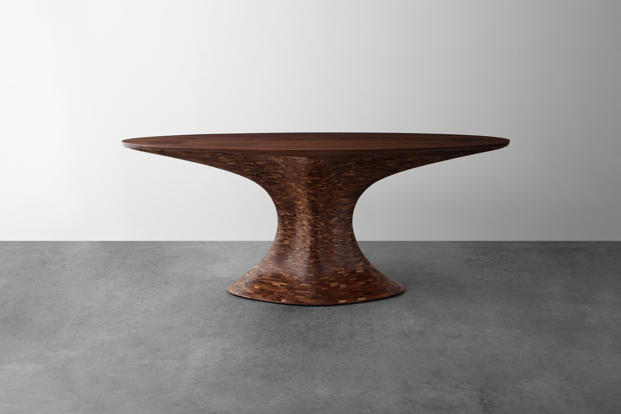 Custom STACKED and PATCHED Table by Richard Haining, shown in Walnut and Oval In New Condition In Brooklyn, NY