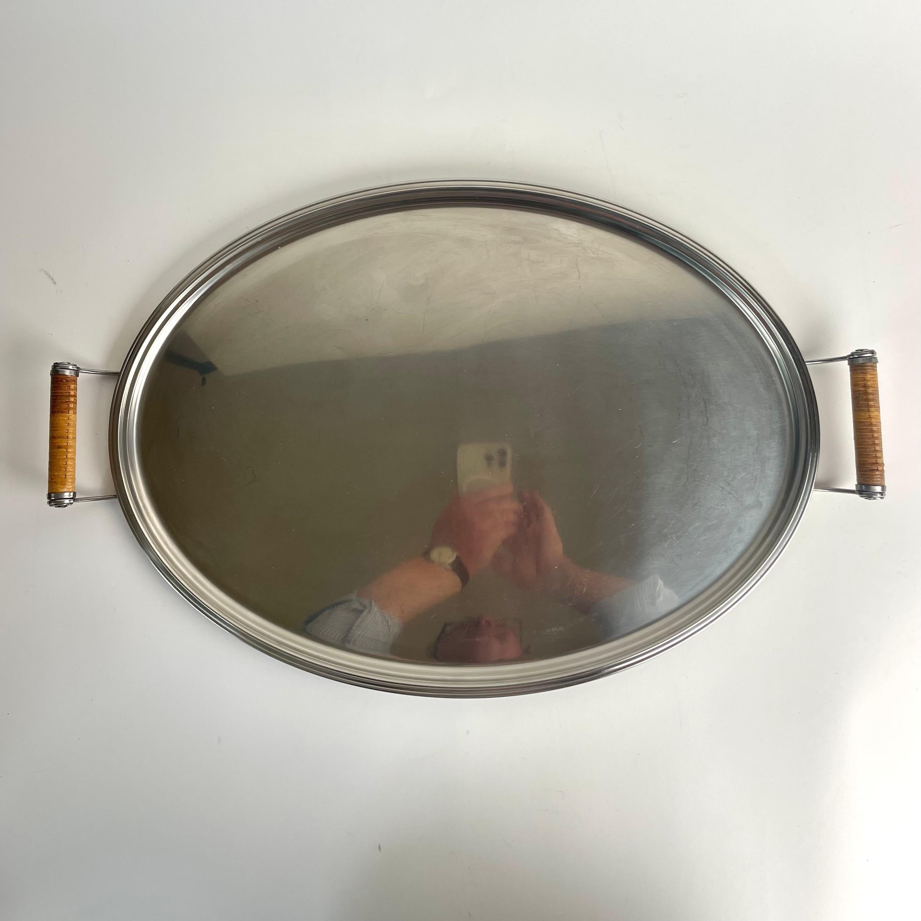 Oval Stainless Steel Tray by Folke Arström for Gense, Sweden, 1940s (Art déco) im Angebot
