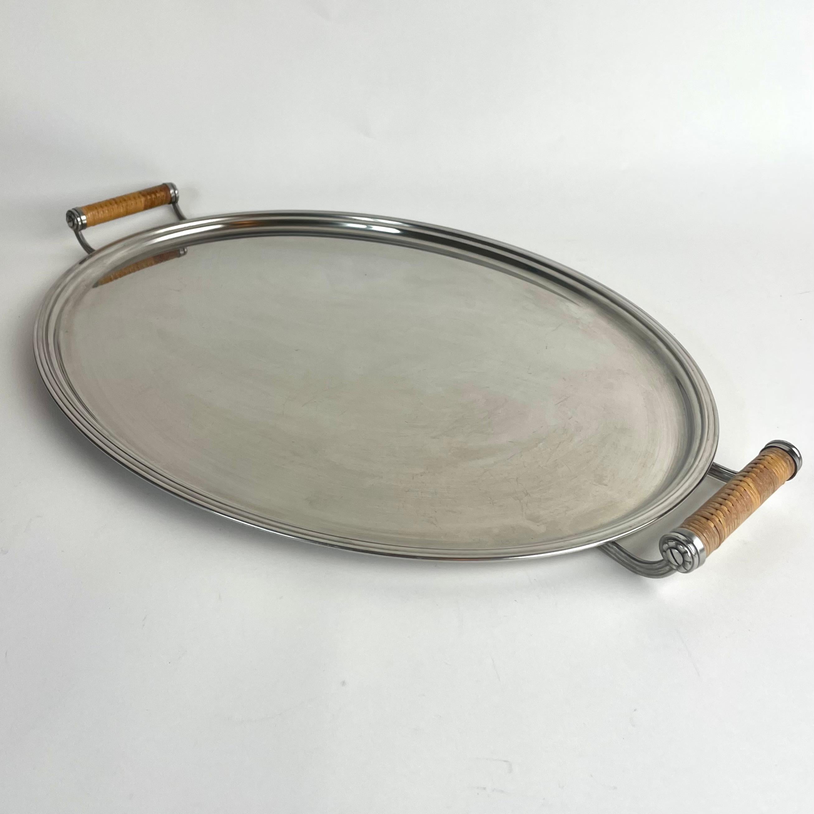 Oval Stainless Steel Tray by Folke Arström for Gense, Sweden, 1940s (Schwedisch) im Angebot