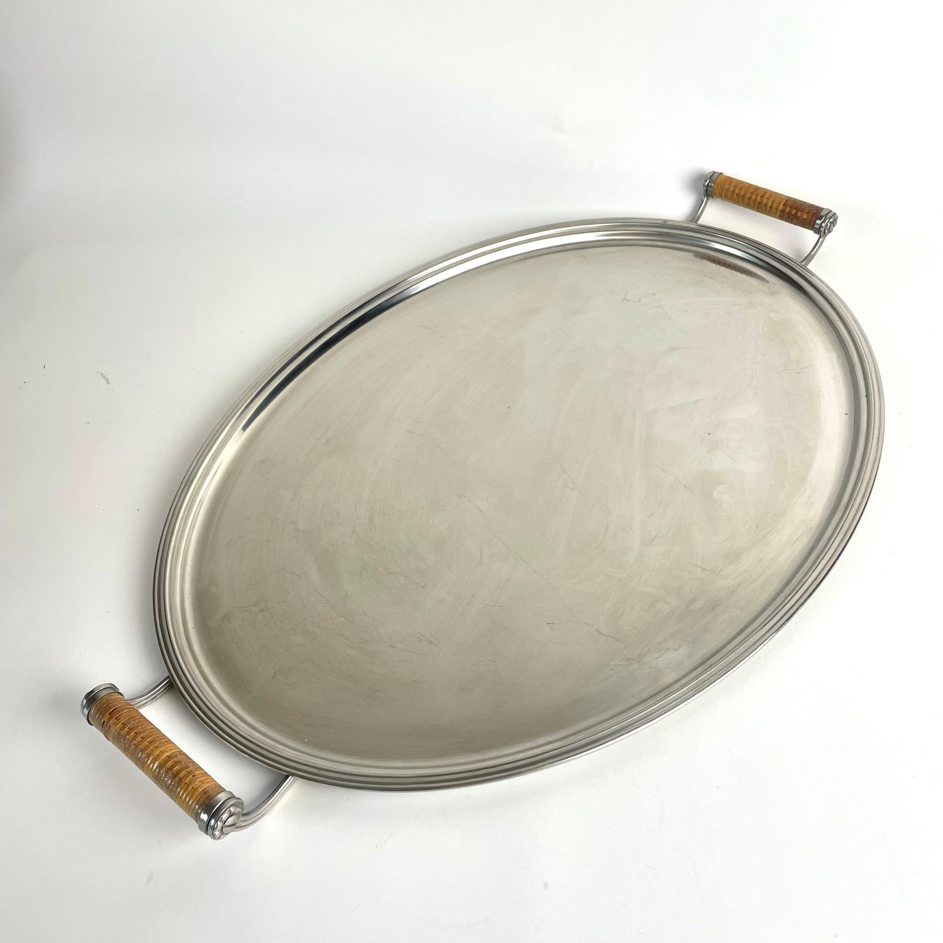 Oval Stainless Steel Tray by Folke Arström for Gense, Sweden, 1940s im Zustand „Gut“ im Angebot in Knivsta, SE