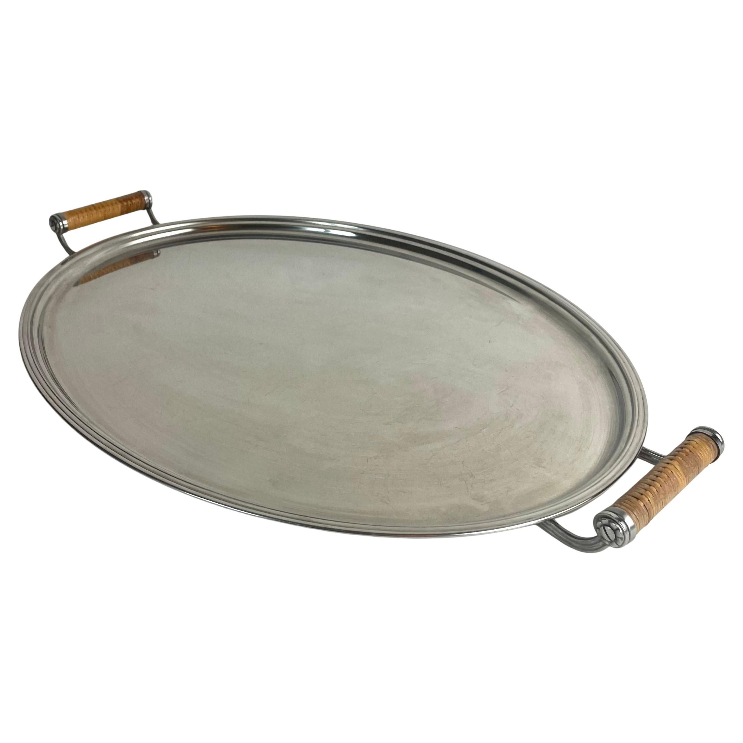 Oval Stainless Steel Tray by Folke Arström for Gense, Sweden, 1940s