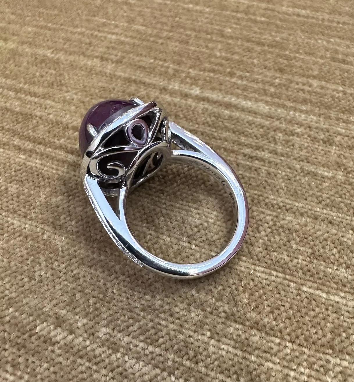 Women's Oval Star Ruby 17.83 carat and Diamond Halo Ring in 18k White Gold For Sale