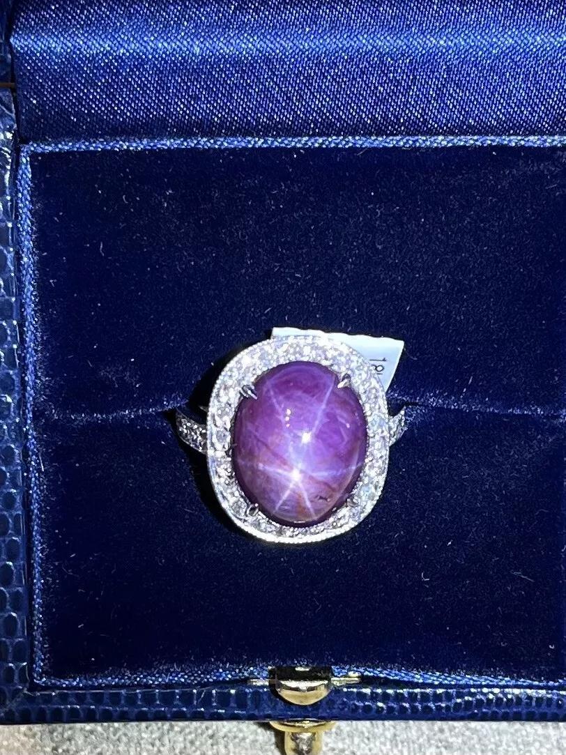 Oval Star Ruby 17.83 carat and Diamond Halo Ring in 18k White Gold For Sale 3