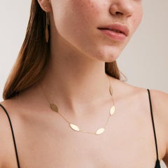 Oval Station Lariat Necklace 18" in 14K Solid Yellow Gold