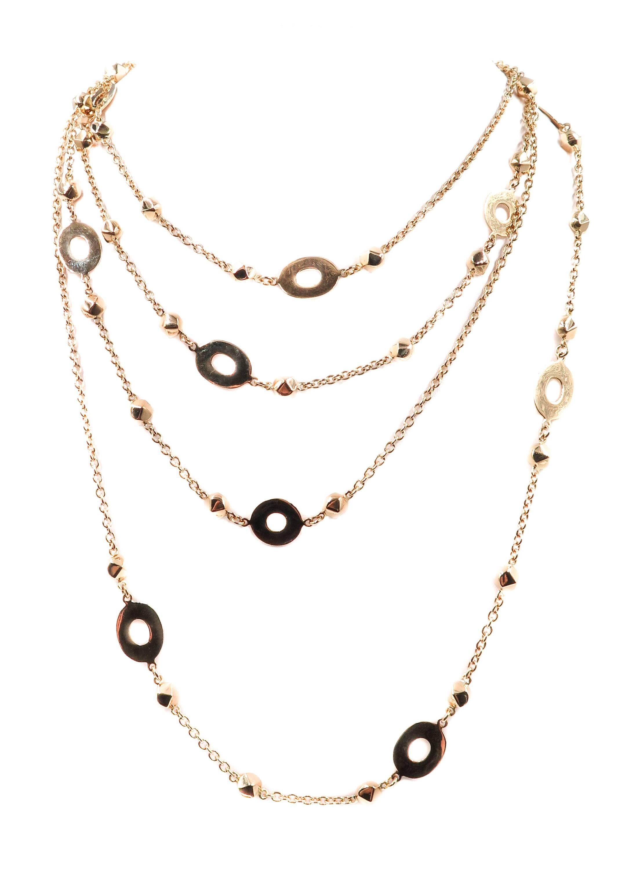 Oval Stations Long Yellow Gold Necklace 1