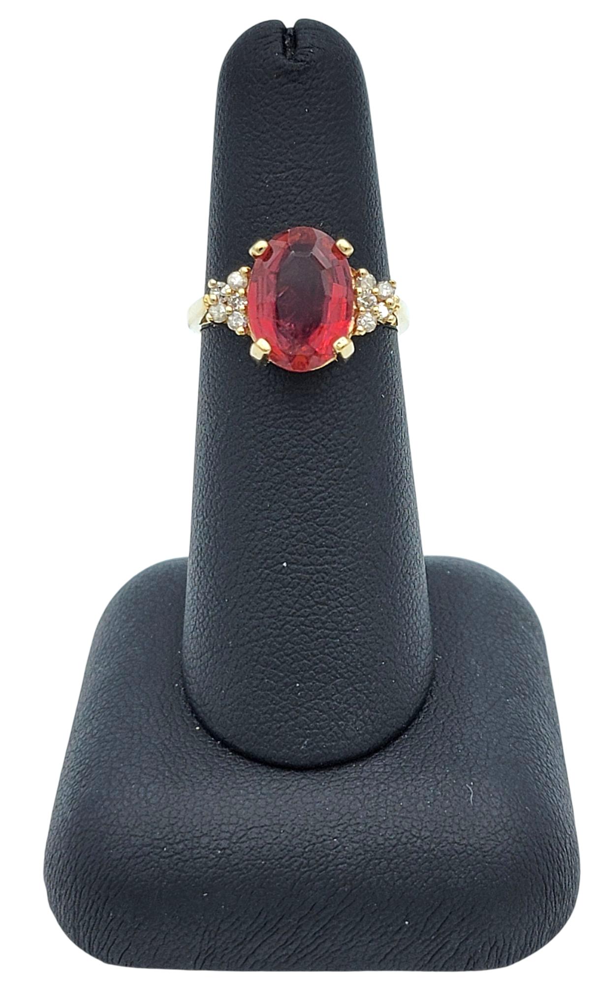 Oval Step Cut Pink Tourmaline and Cluster Diamond Ring in 14 Karat Yellow Gold For Sale 5