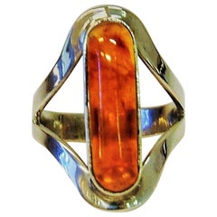 Vintage Oval Sterling Amber Ring 1960s Warmet KG-1