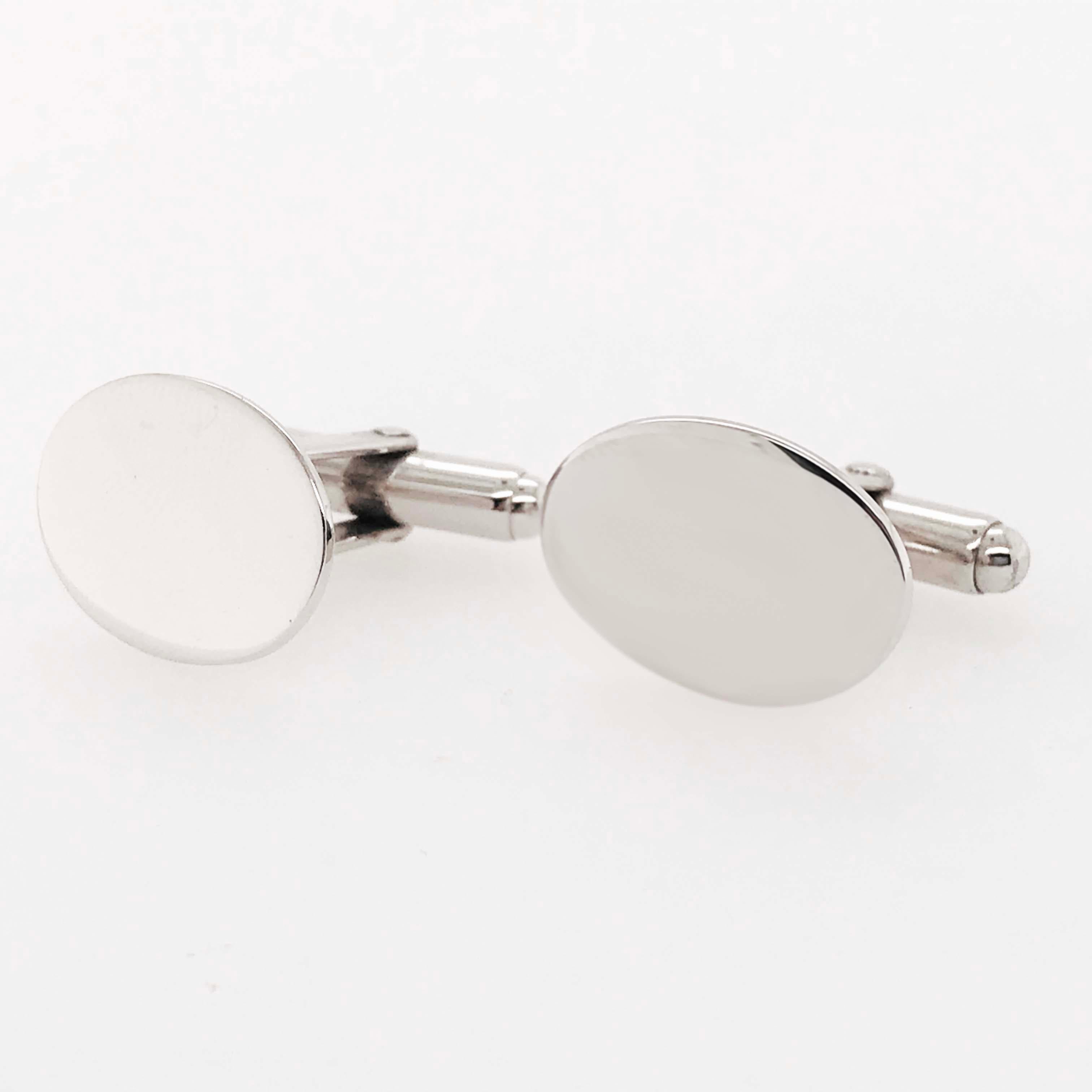 These high polish, sterling silver, oval cuff-links are stylish and modern! With a clean, high polish finish on an oval shaped cuff-link. These men's cuff-links are versatile and go with any formal wear! The sterling silver cuff-links were carefully