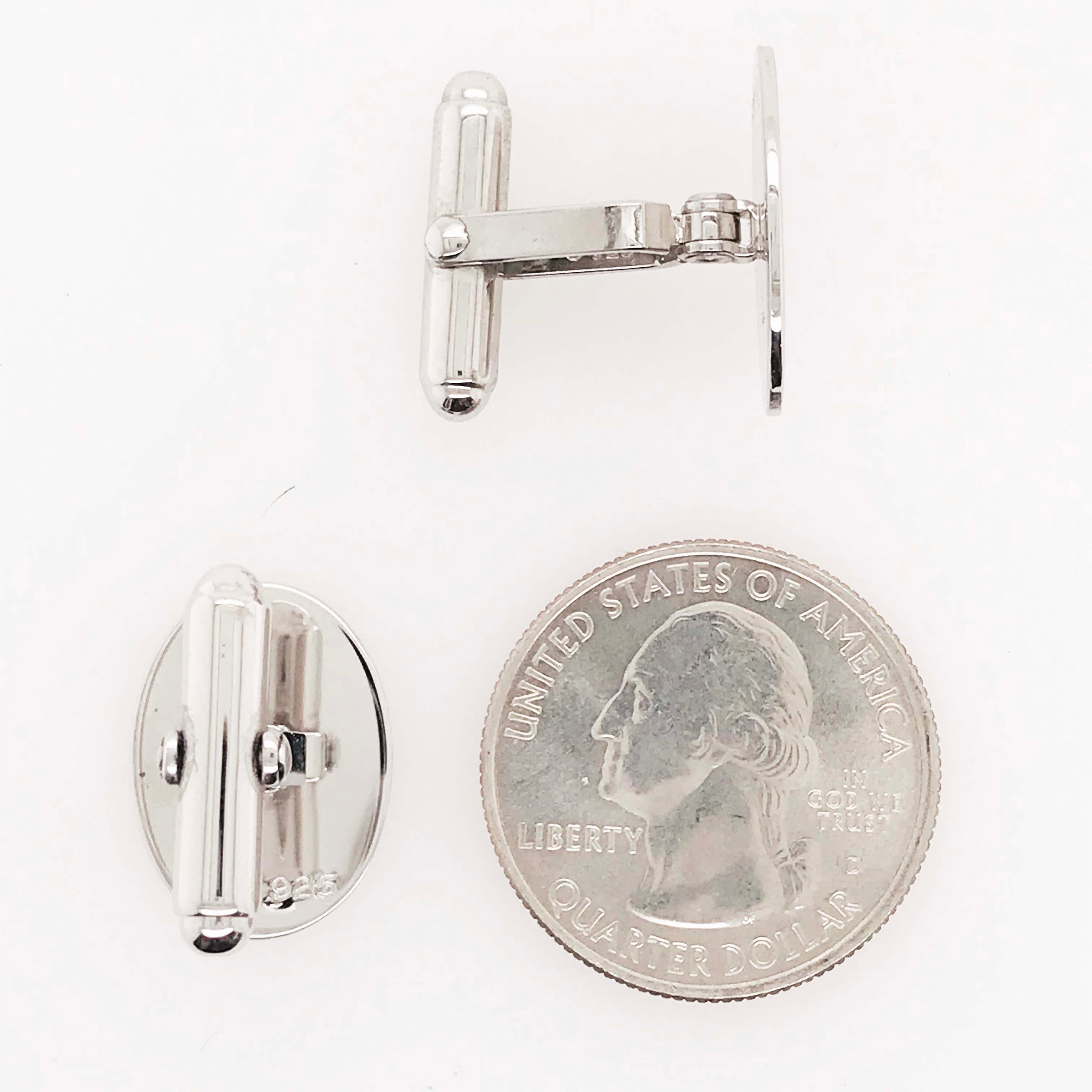 Modern Oval Sterling Silver Cufflinks, CDL 925 Men's Cufflinks Polished Engraveable
