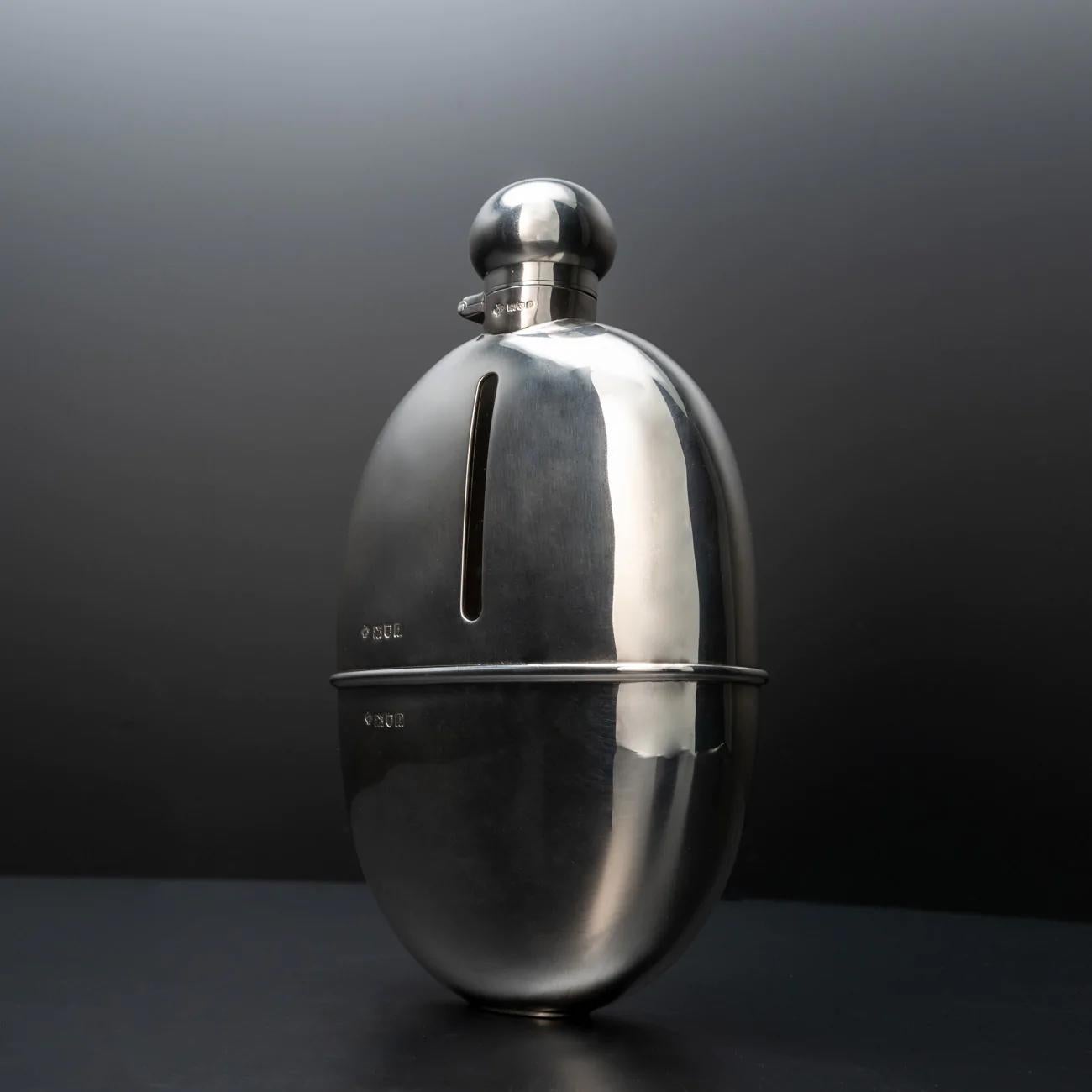 Early 20th Century Oval Sterling Silver Hip Flask, Hallmarked London, 1910