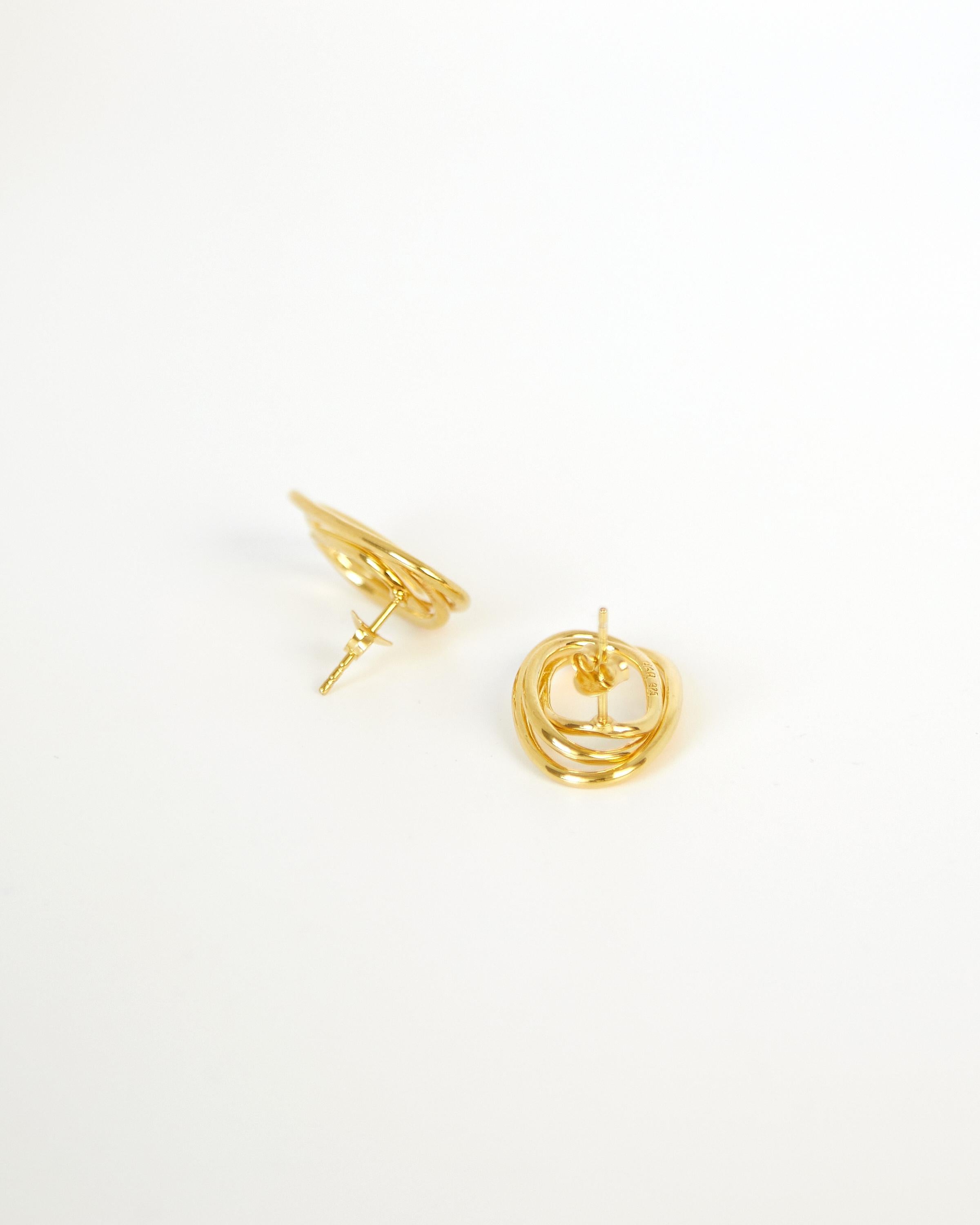 Oval Stud Earrings, Triple Loop Detail, 18 Carat Gold Plated Recycled Silver  In New Condition For Sale In London, GB