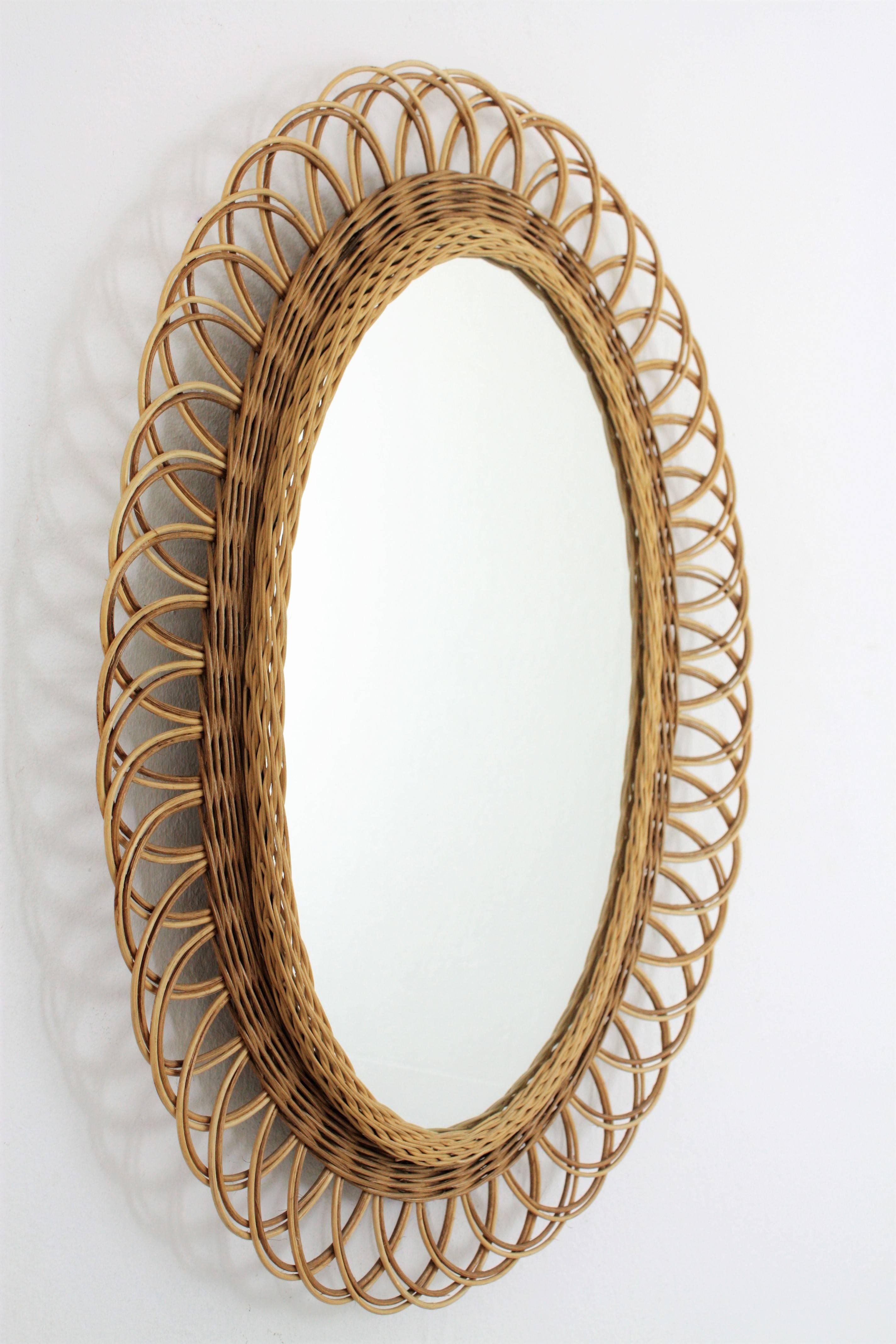 oval rattan mirror