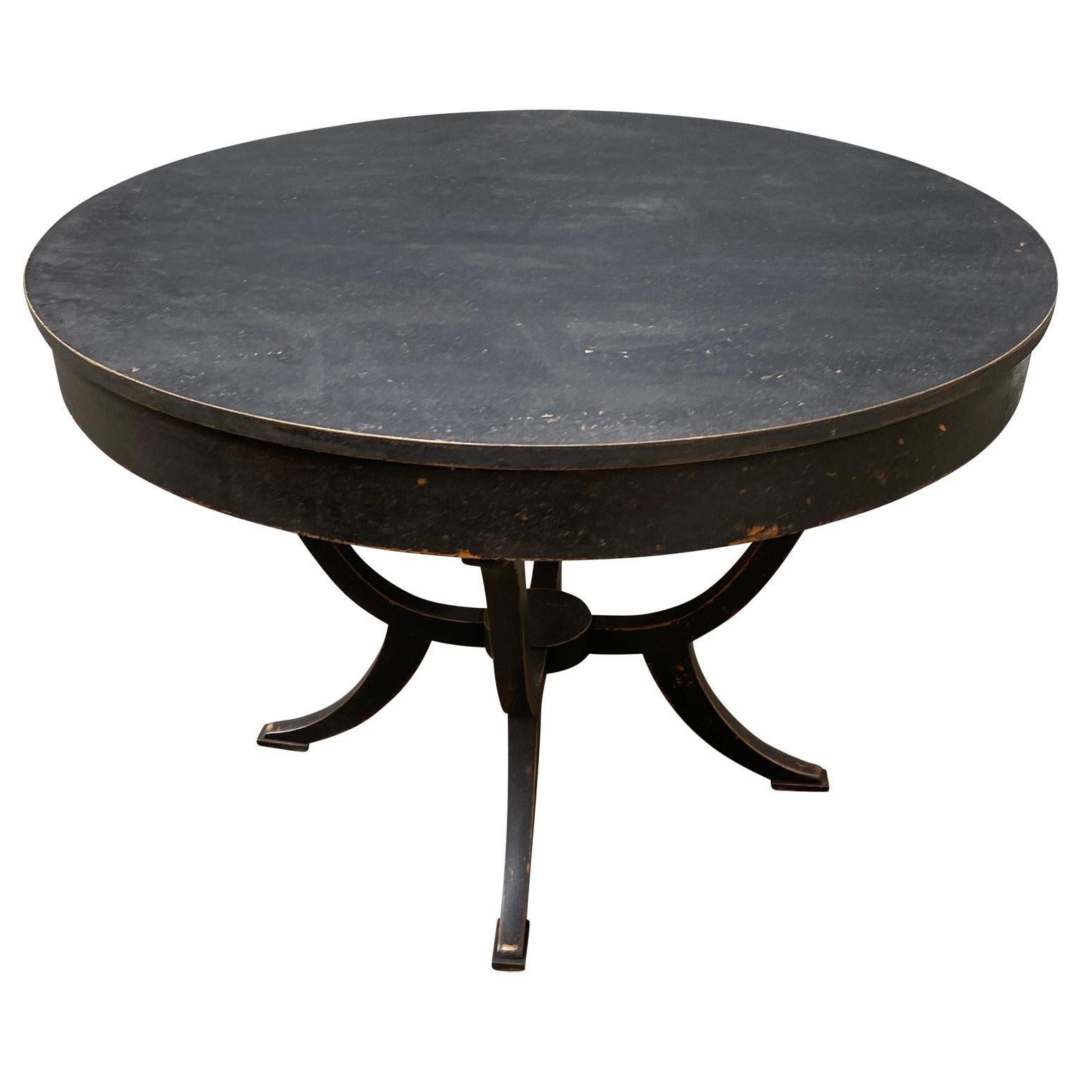 Hand-Painted Oval Swedish Black Painted Biedermeier Style Table