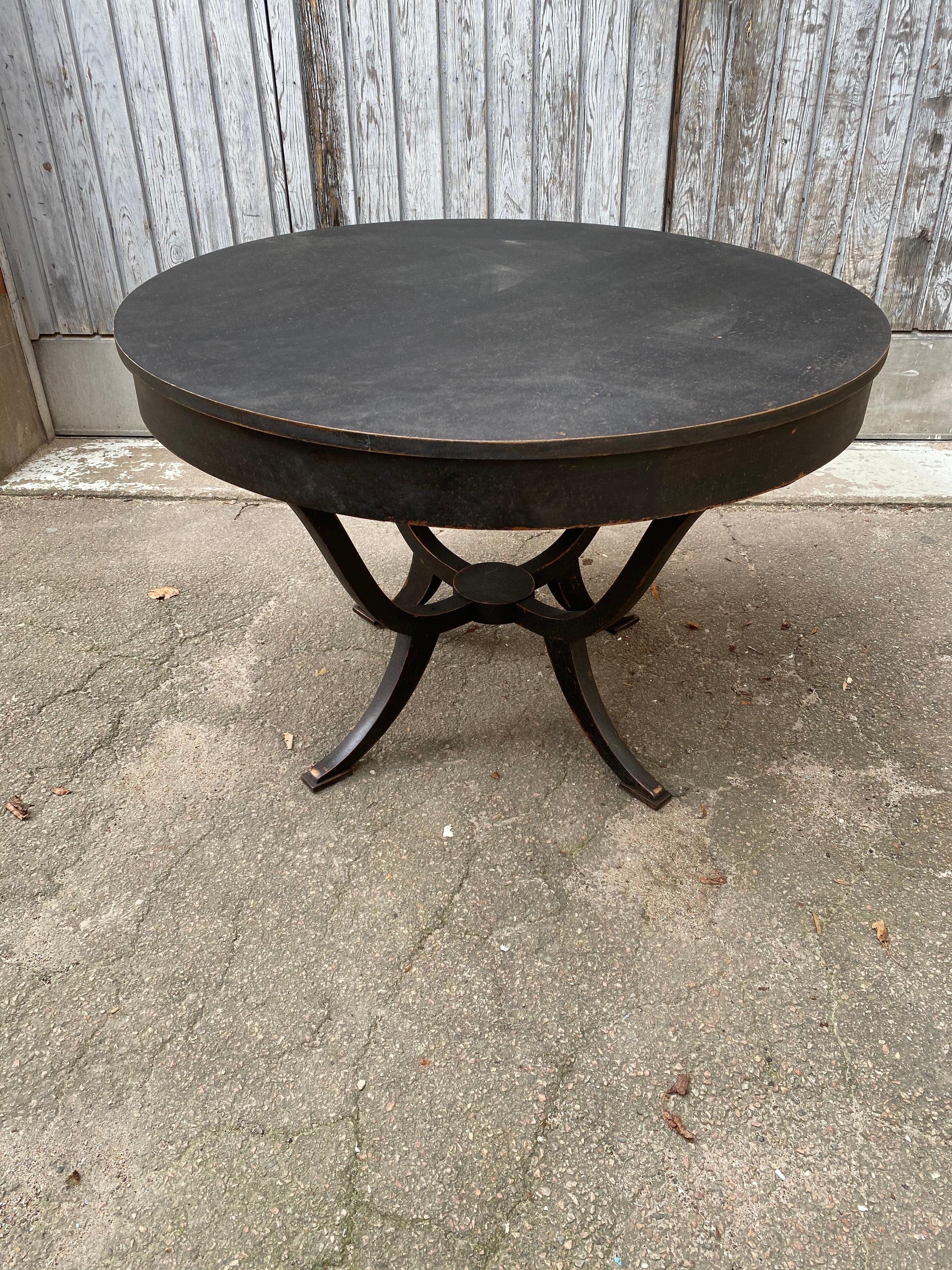 Early 20th Century Oval Swedish Black Painted Biedermeier Style Table