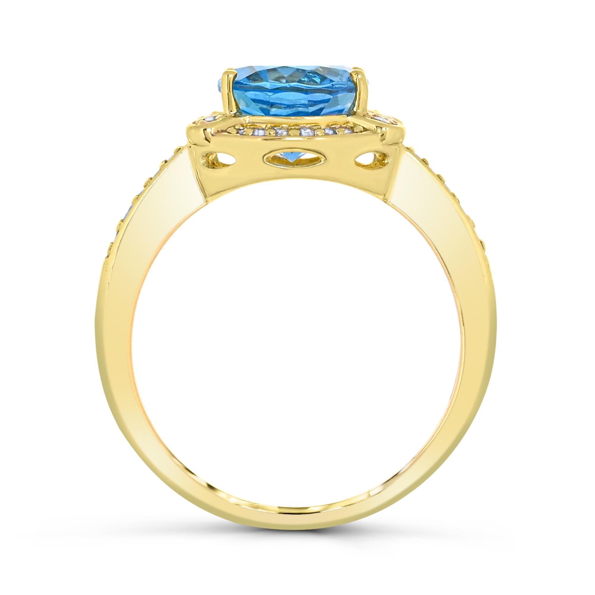 Oval Cut 3-1/4 ct. Blue Topaz & Diamond Accent 18K Yellow Gold over Sterling Silver Ring For Sale