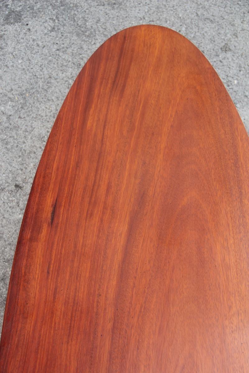 Oval Table Coffee Iron Wood Top Brass Feet Mid-Century Modern 1950 Mahogany For Sale 5