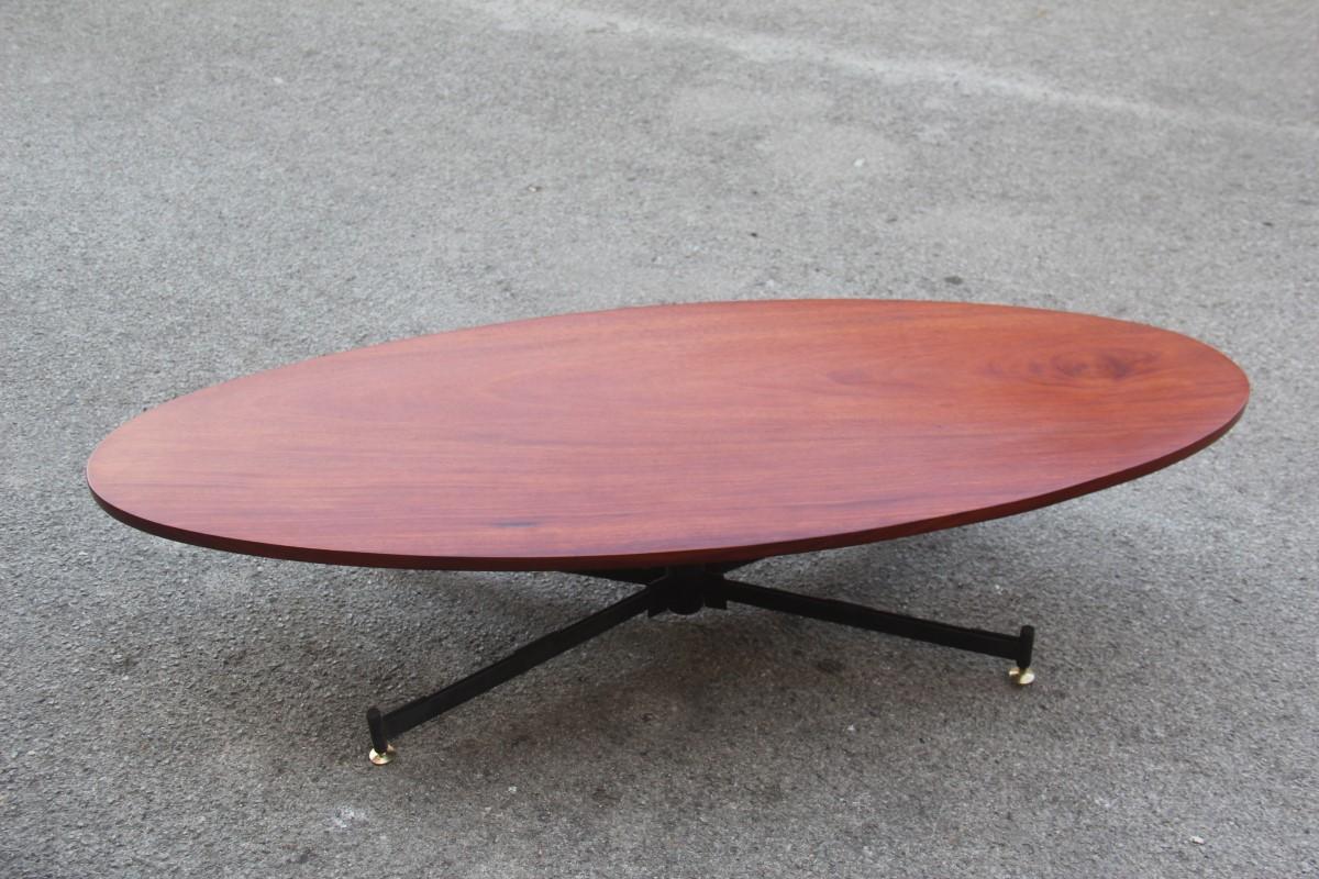 Oval Table Coffee Iron Wood Top Brass Feet Mid-Century Modern 1950 Mahogany For Sale 6