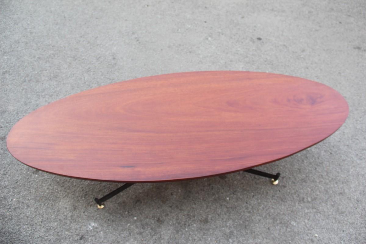Mid-20th Century Oval Table Coffee Iron Wood Top Brass Feet Mid-Century Modern 1950 Mahogany For Sale