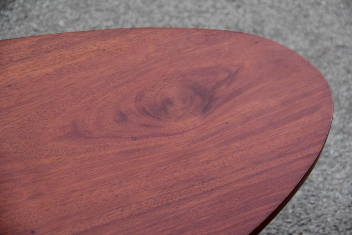 Oval Table Coffee Iron Wood Top Brass Feet Mid-Century Modern 1950 Mahogany For Sale 1
