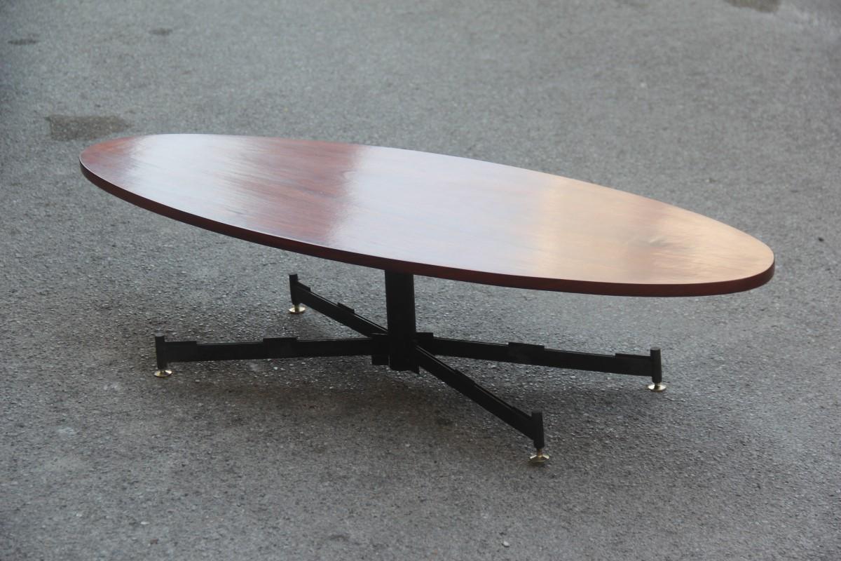 Oval Table Coffee Iron Wood Top Brass Feet Mid-Century Modern 1950 Mahogany For Sale 3