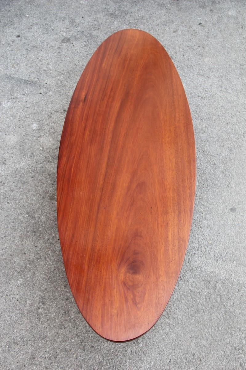 Oval Table Coffee Iron Wood Top Brass Feet Mid-Century Modern 1950 Mahogany For Sale 4