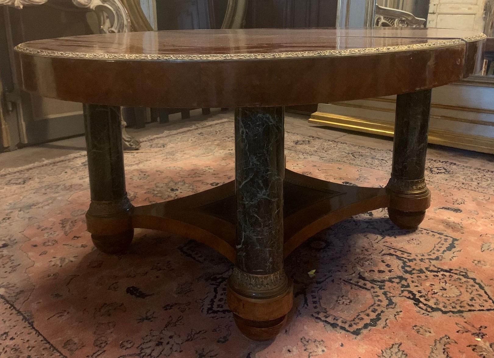 Oval table in inlaid wood, lacquered legs in imitation Verde Alpi marble, Italy For Sale 10