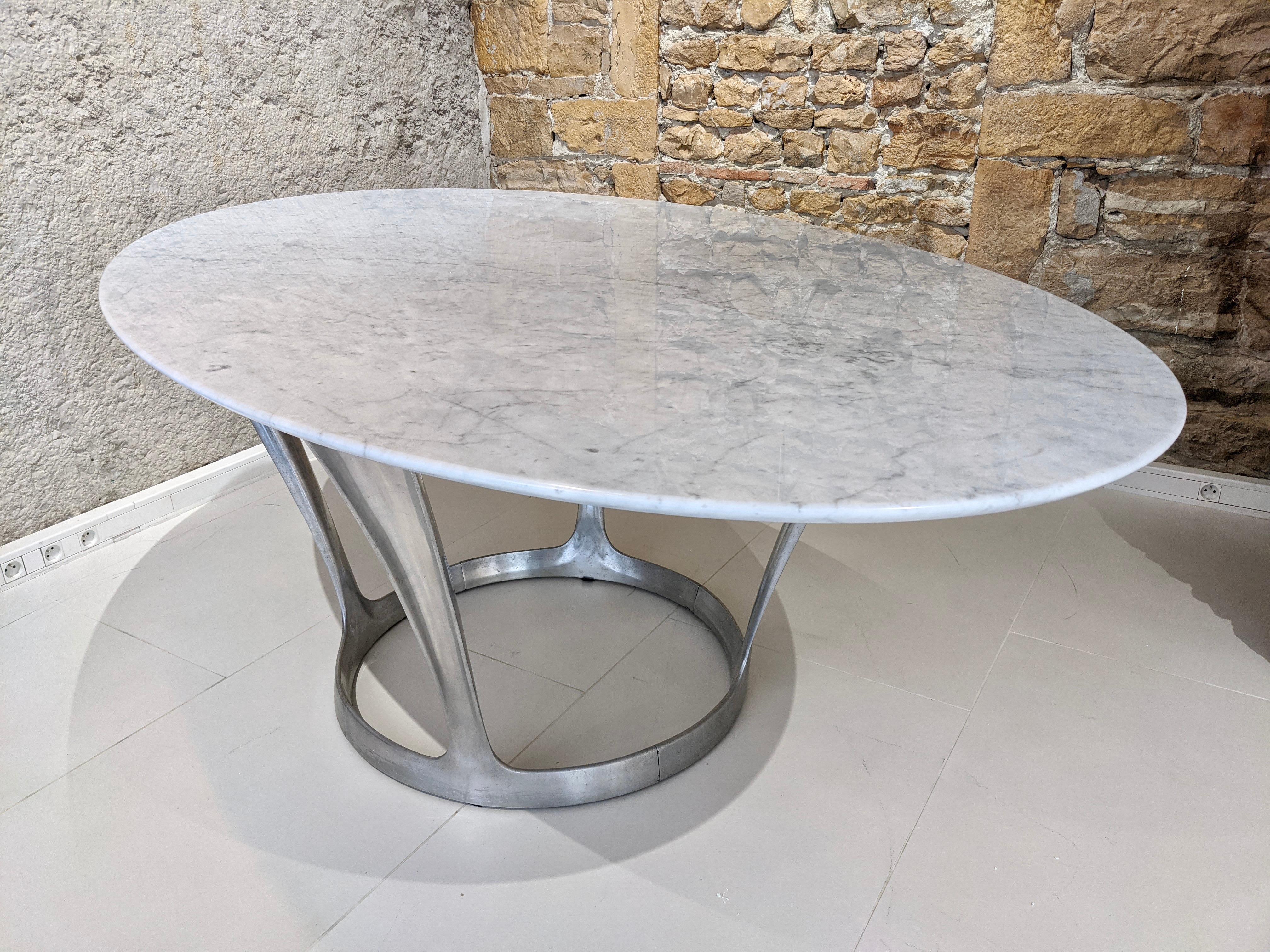 Mid-Century Modern Oval Table in Marble by Michel Charron