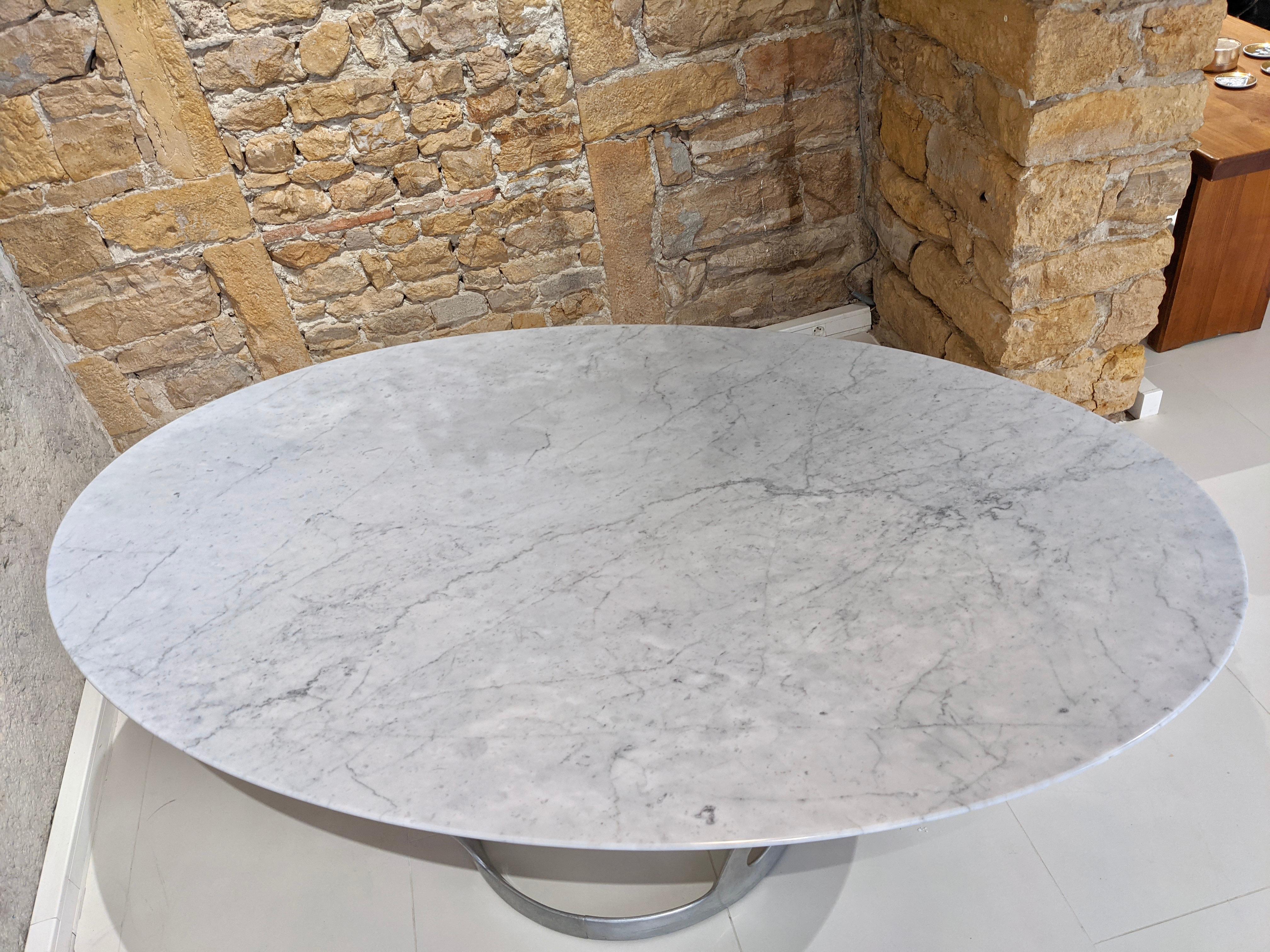 French Oval Table in Marble by Michel Charron