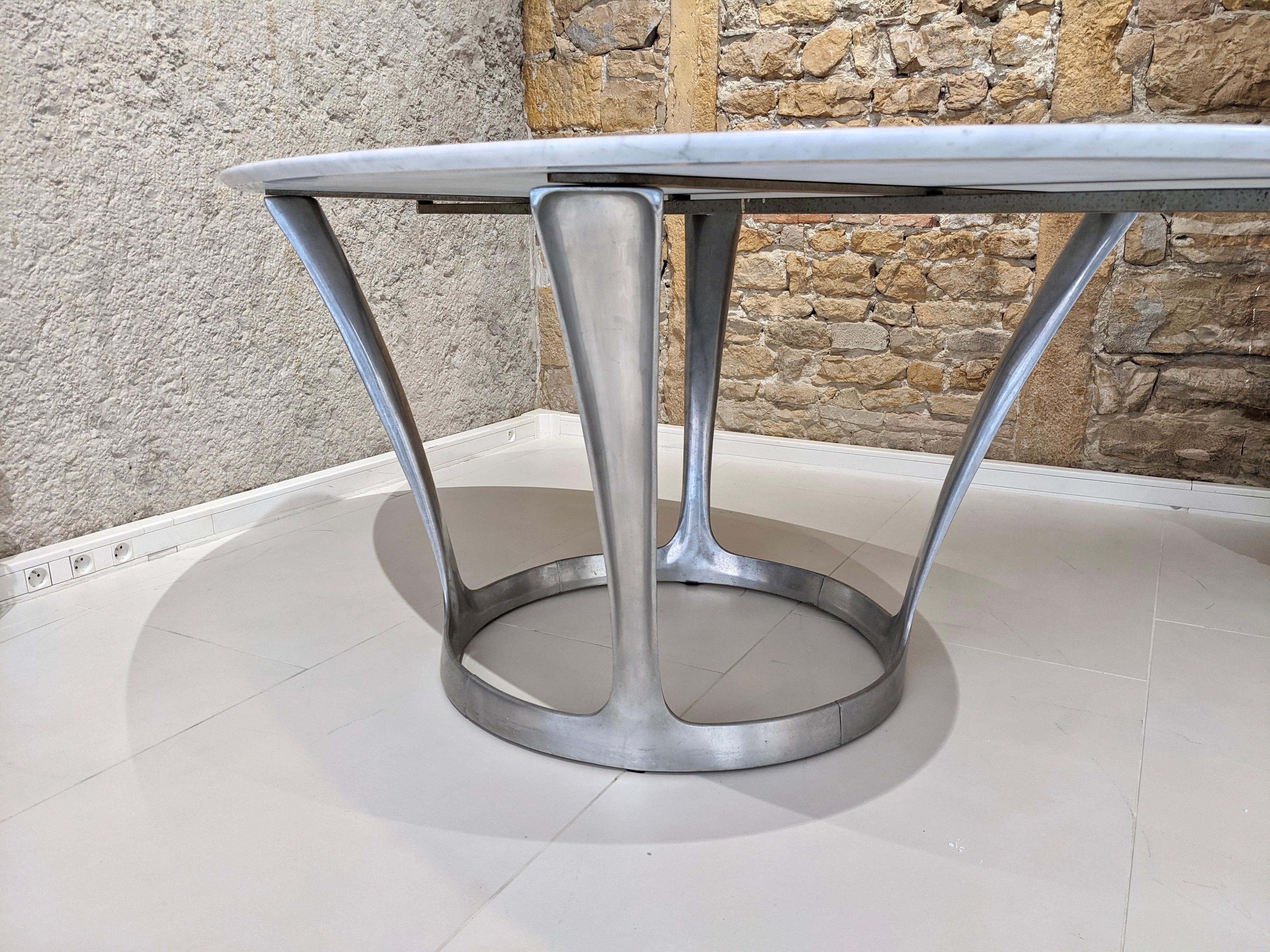 Carrara Marble Oval Table in Marble by Michel Charron
