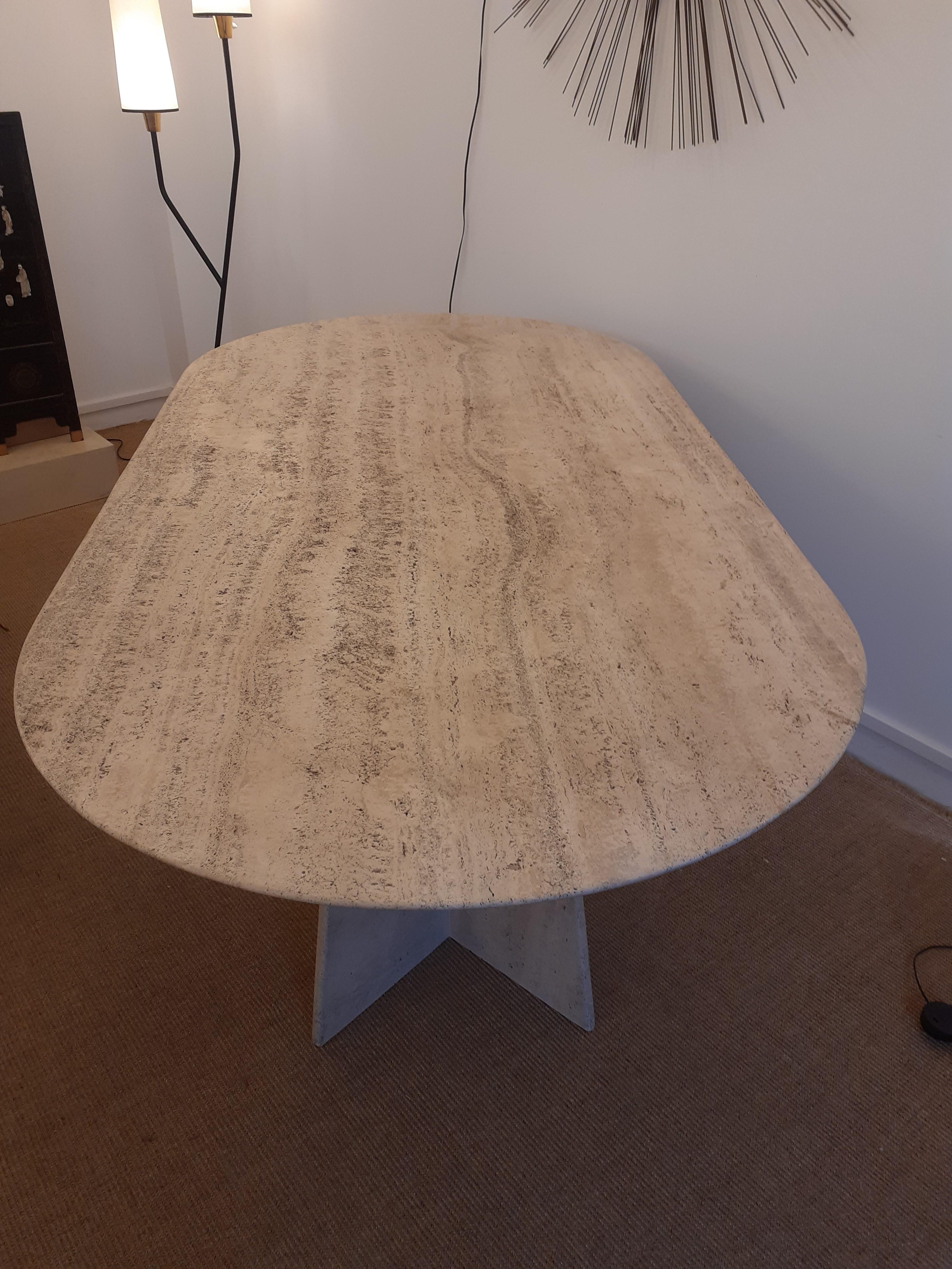 Oval Table in Natural Travertine Artélano, circa 1980 5