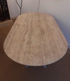 Oval Table in Natural Travertine Artélano, circa 1980