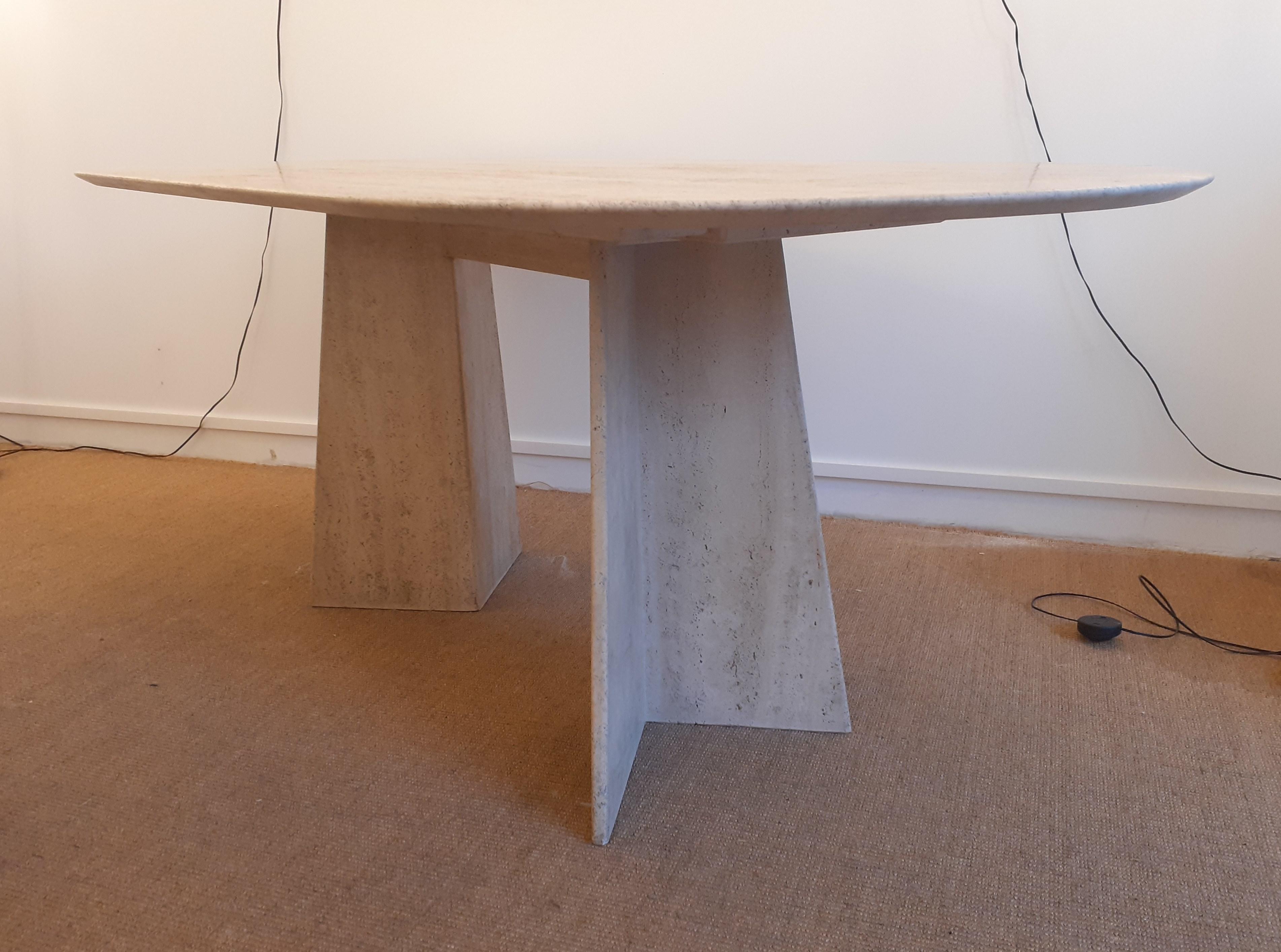 Modern Oval Table in Natural Travertine Artélano, circa 1980