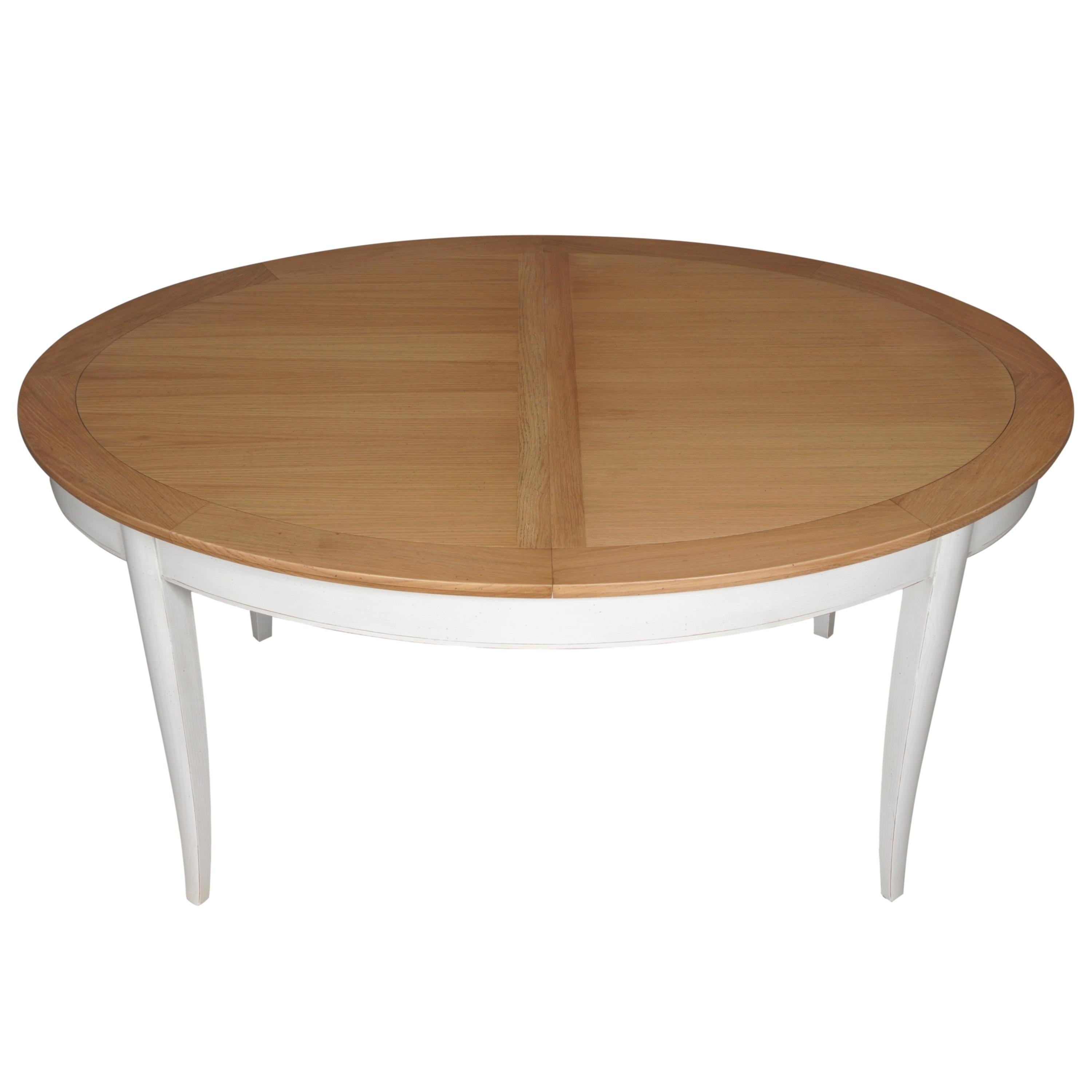 Oval Table in Solid Oak, 2 Extensions, Chestnut Stained & Pearl-Grey Lacquered In New Condition For Sale In Landivy, FR