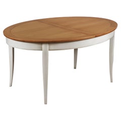 Oval Table in Solid Oak, 2 Extensions, Chestnut Stained & Pearl-Grey Lacquered