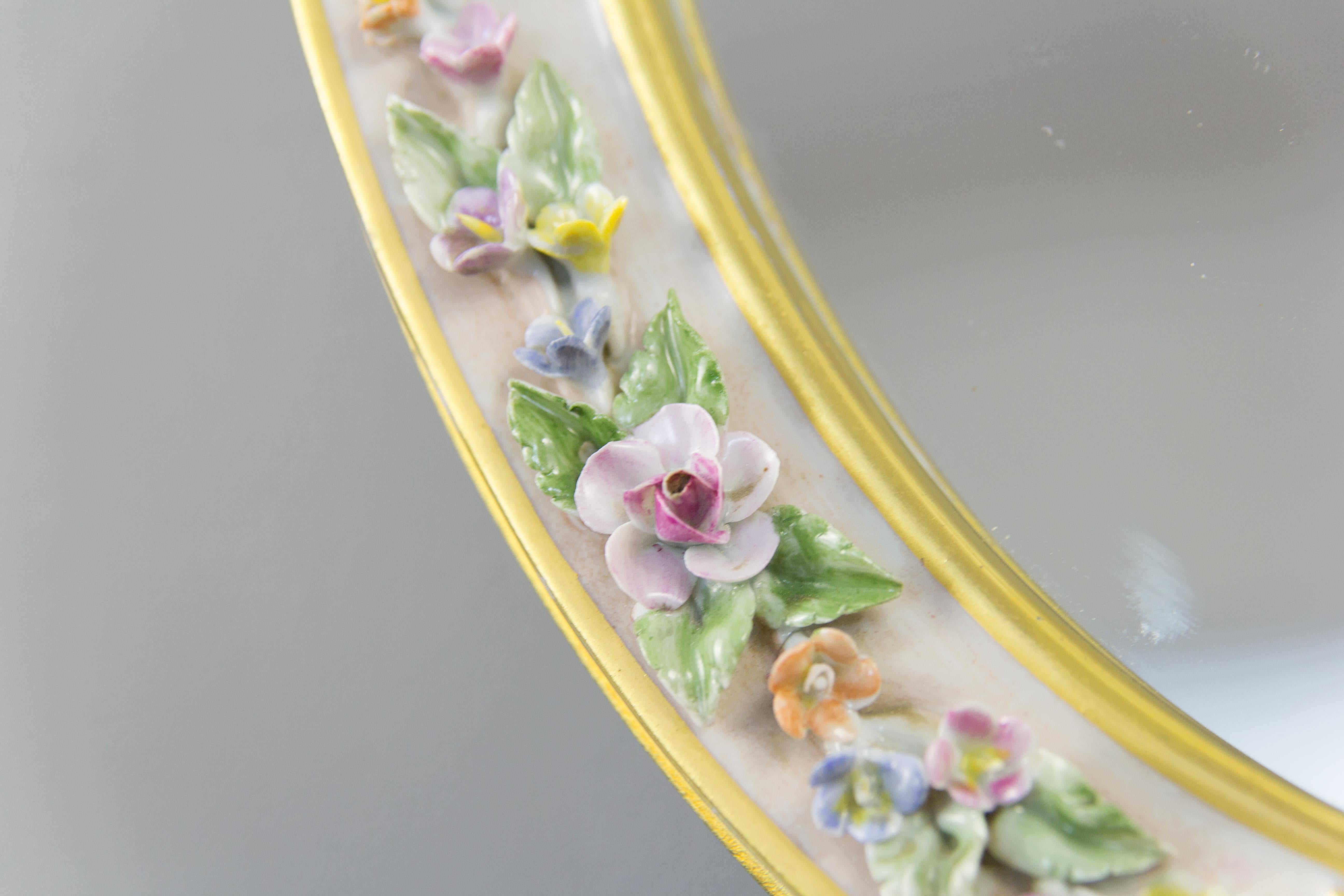 Oval Table Mirror with Floral Porcelain Frame, Italy, 1950s For Sale 1