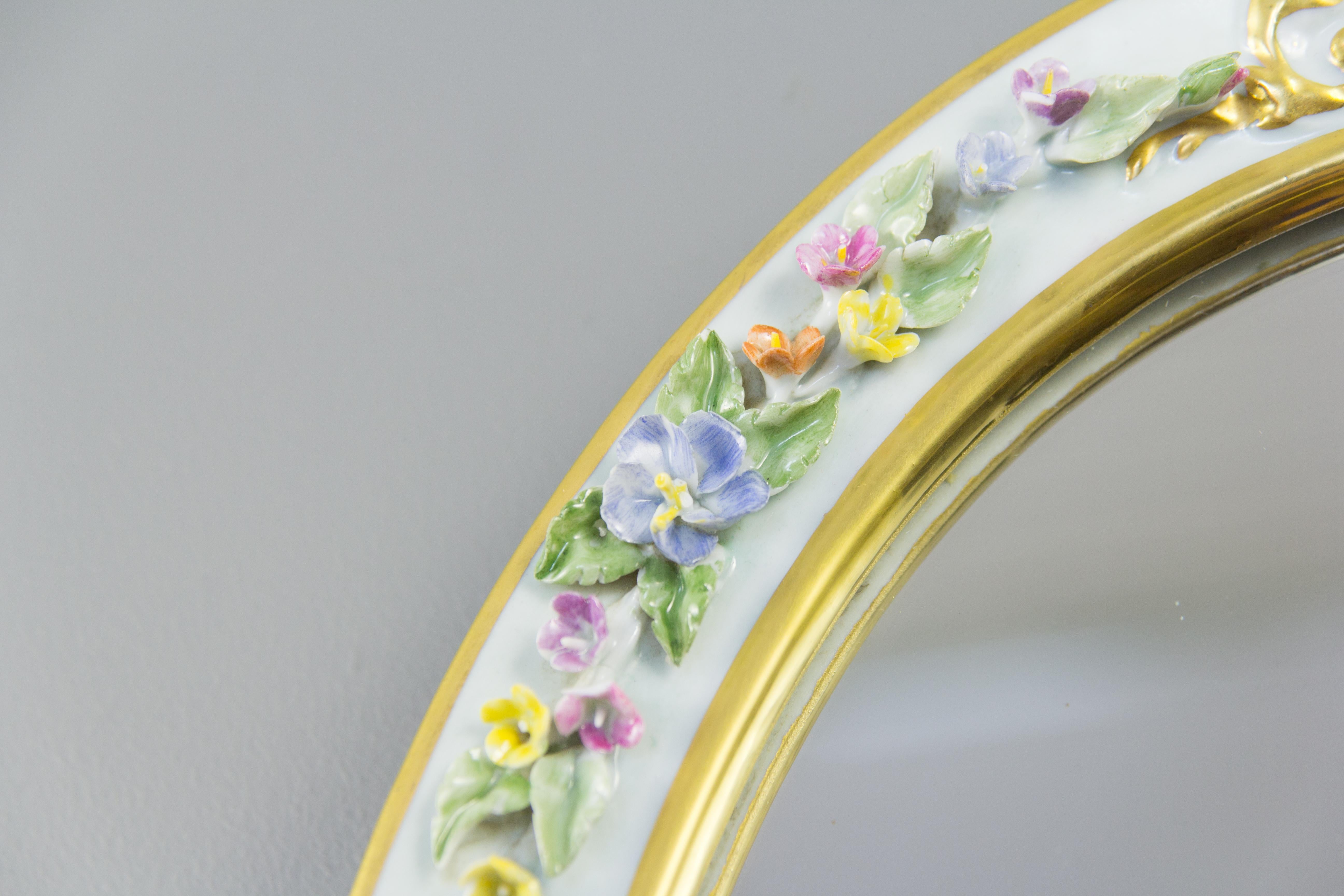 Oval Table Mirror with Floral Porcelain Frame, Italy, 1950s For Sale 2