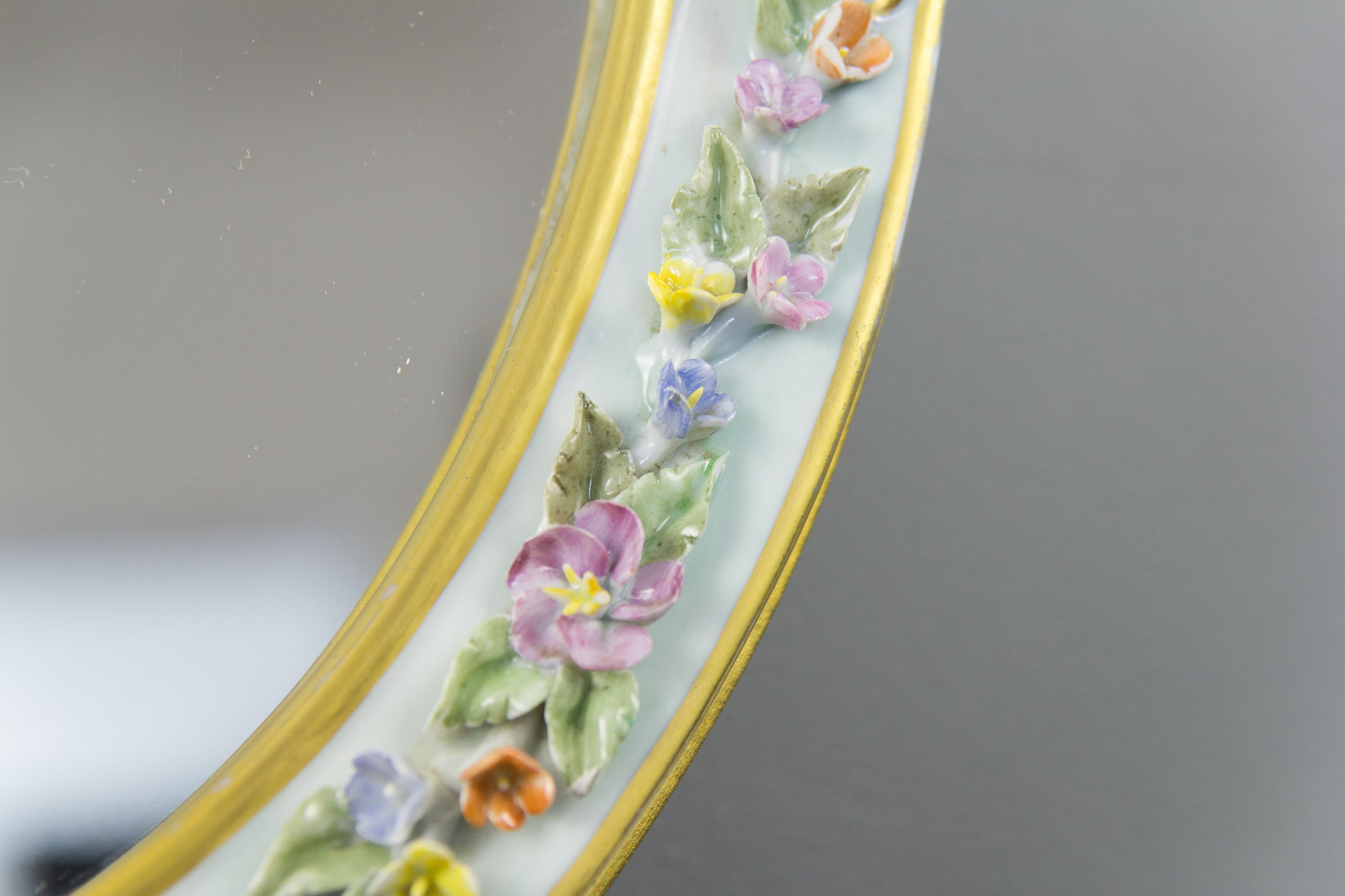 Oval Table Mirror with Floral Porcelain Frame, Italy, 1950s For Sale 4