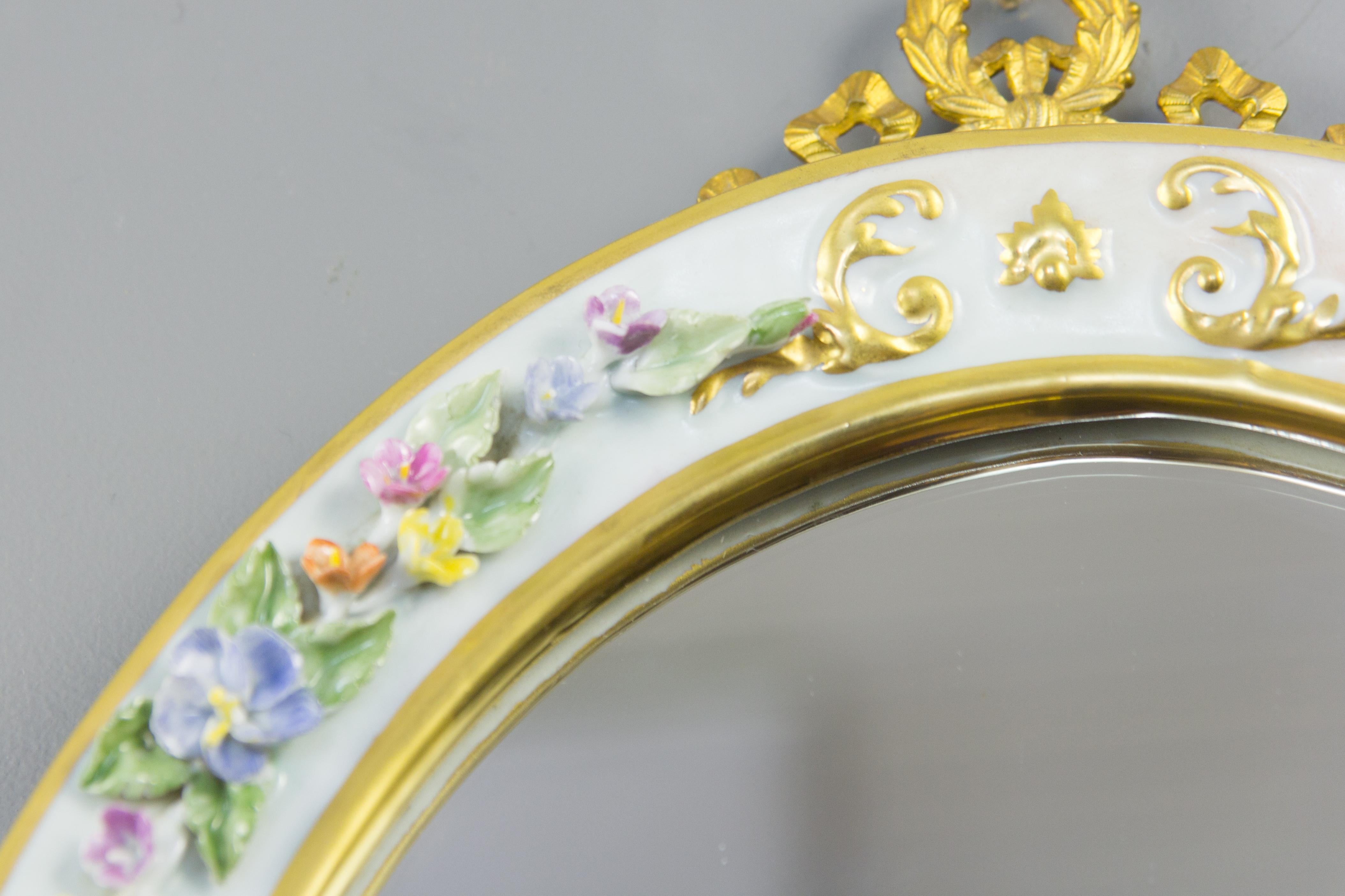 Oval Table Mirror with Floral Porcelain Frame, Italy, 1950s For Sale 5