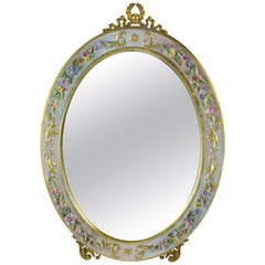 Retro Oval Table Mirror with Floral Porcelain Frame, Italy, 1950s