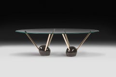 Oval Table Unnatural Collection Rays, Glass, Marble and Galvanized Metal, Italy