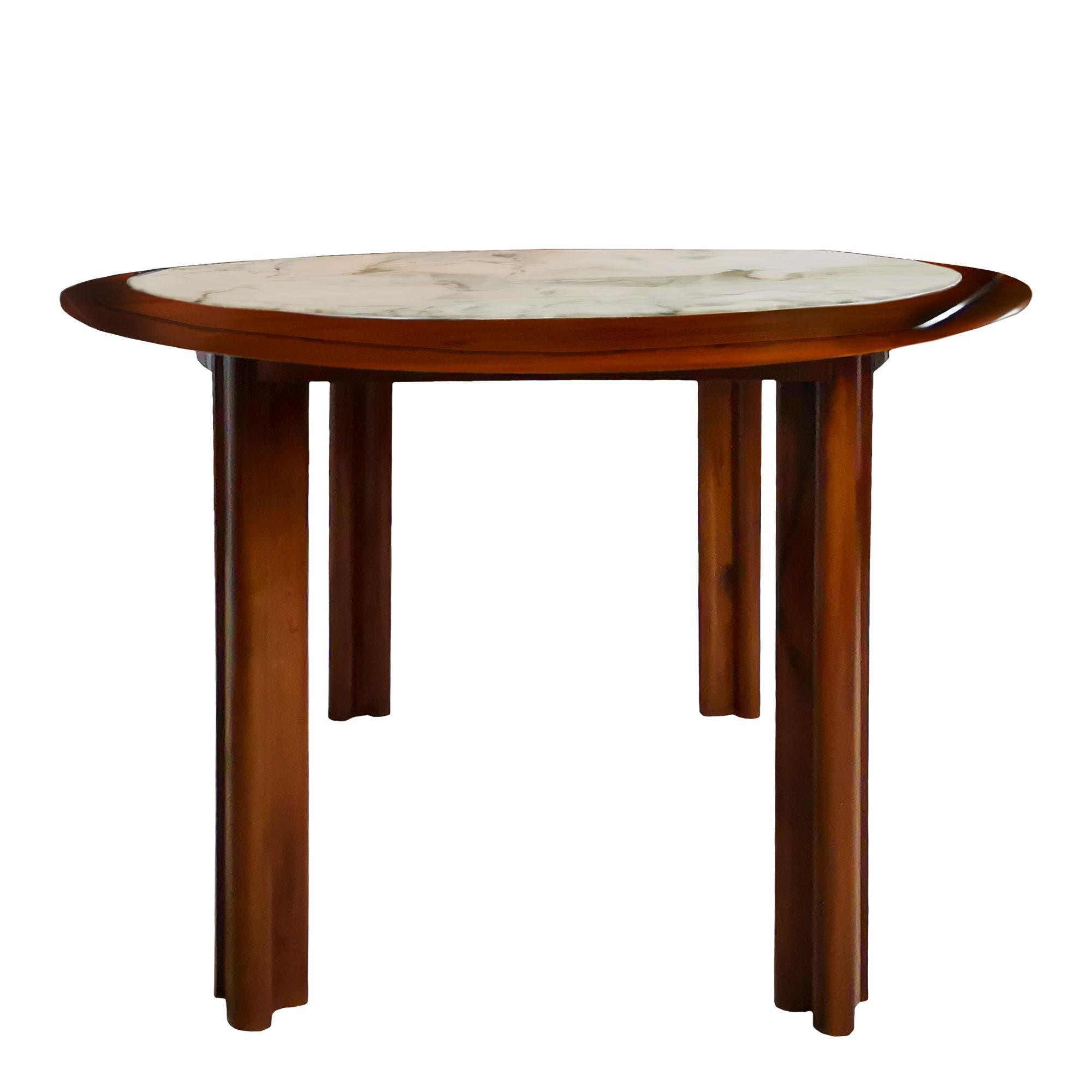 Italian Modern Oval Table in Solid Walnut with Marble Top - Italy, 1970 For Sale