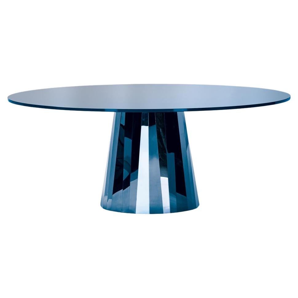 Oval table with crystal blue top ClassiCon Pli Table design Victoria Wilmotte
